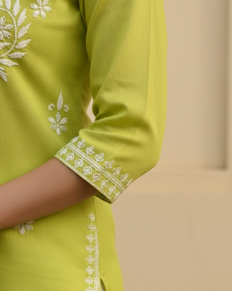 Green Readymade Cotton Short Kurti