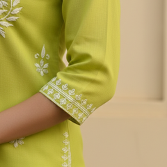 Green Readymade Cotton Short Kurti