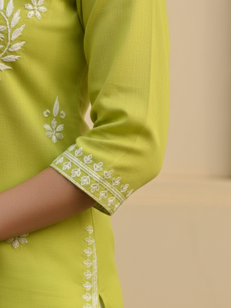 Green Readymade Cotton Short Kurti
