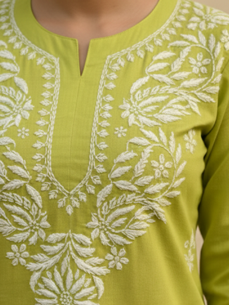 Green Readymade Cotton Short Kurti