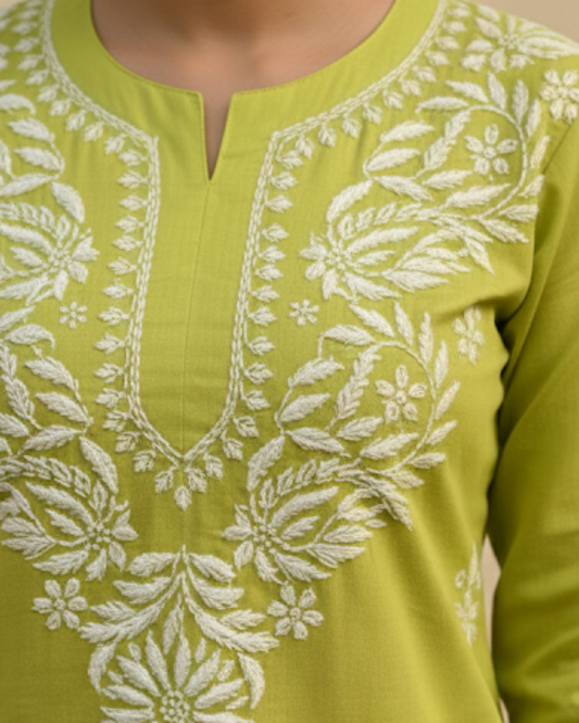 Green Readymade Cotton Short Kurti