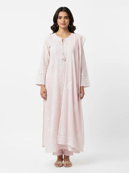 Pure Cotton Chikankari Semistitched Suit Set