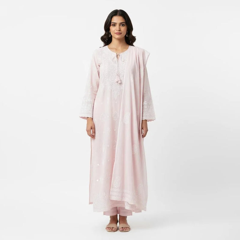 Pure Cotton Chikankari Semistitched Suit Set