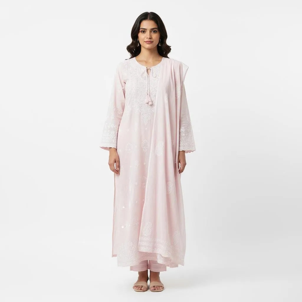 Pure Cotton Chikankari Semistitched Suit Set