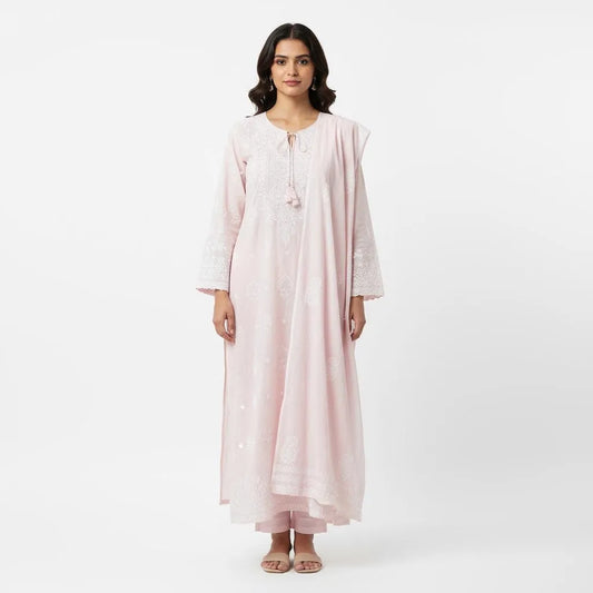 Pure Cotton Chikankari Semistitched Suit Set