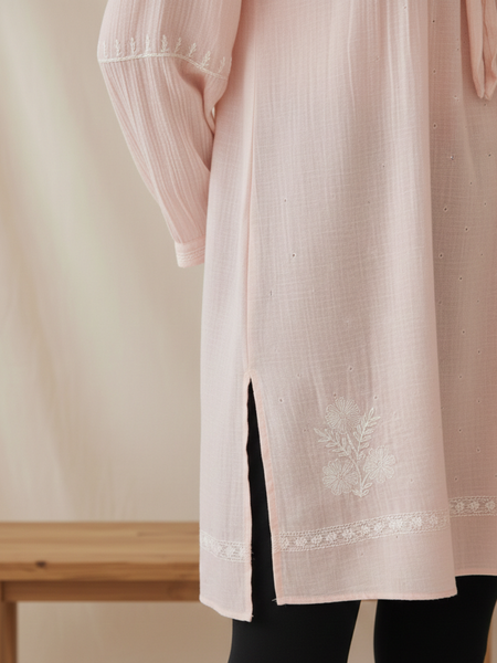 Asymetrical Semistitched Chikankari Short Kurti