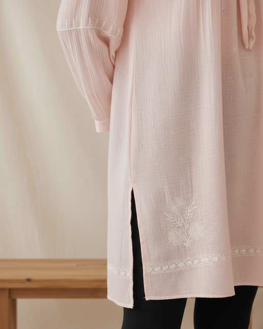 Asymetrical Semistitched Chikankari Short Kurti