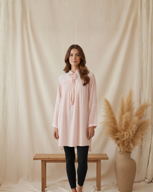 Asymetrical Semistitched Chikankari Short Kurti