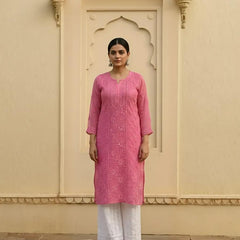 Resham Readymade Viscose Georgette Kurta In Rose Pink Color