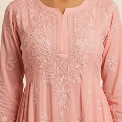 Peach Bloom Ombré Georgette Anarkali Kurti / Dress