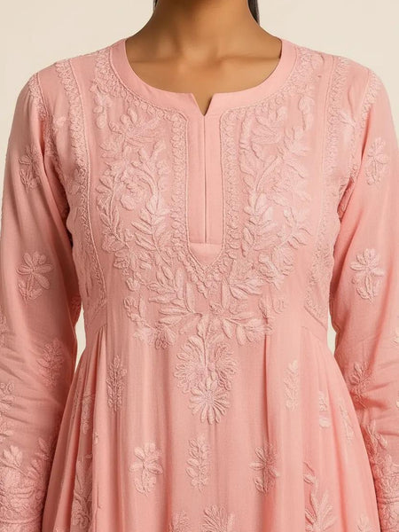 Peach Bloom Ombré Georgette Anarkali Kurti / Dress