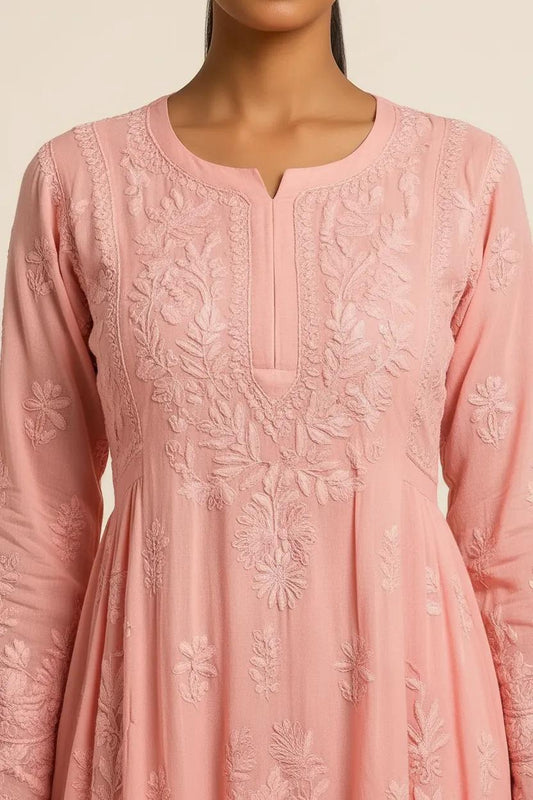 Peach Bloom Ombré Georgette Anarkali Kurti / Dress