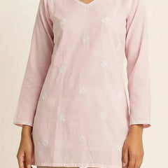Pink Readymade Cotton Chanderi Top - Shirt
