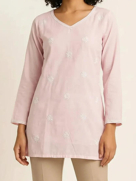 Pink Readymade Cotton Chanderi Top - Shirt