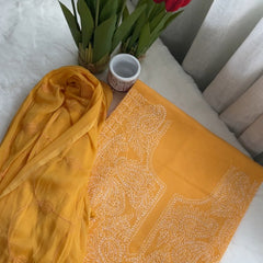 Mustard Yellow Chikankari Unstitched Suit Set