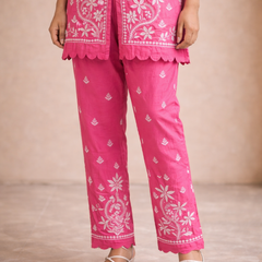 Pink Muslin Co-ord Set With Ghaspatti Chikankari Work