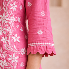 Pink Muslin Co-ord Set With Ghaspatti Chikankari Work
