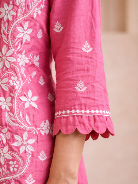 Pink Muslin Co-ord Set With Ghaspatti Chikankari Work