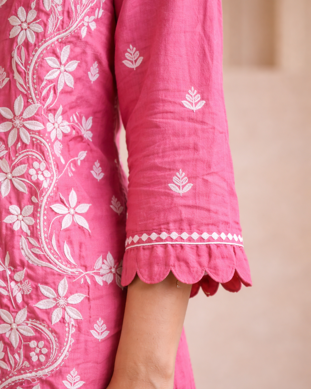 Pink Muslin Co-ord Set With Ghaspatti Chikankari Work