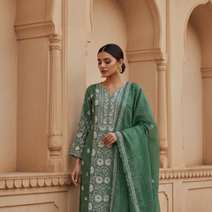 Green Semistitched Chikankari Suit Set