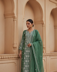 Green Semistitched Chikankari Suit Set