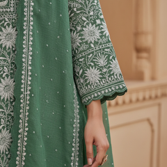 Green Semistitched Chikankari Suit Set
