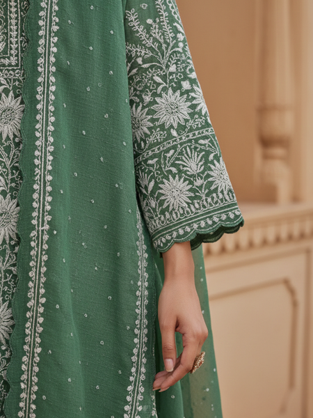 Green Semistitched Chikankari Suit Set