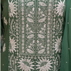 Green Semistitched Chikankari Suit Set
