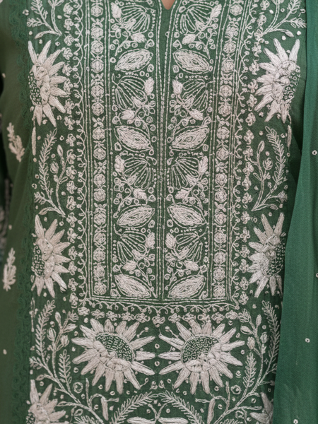 Green Semistitched Chikankari Suit Set