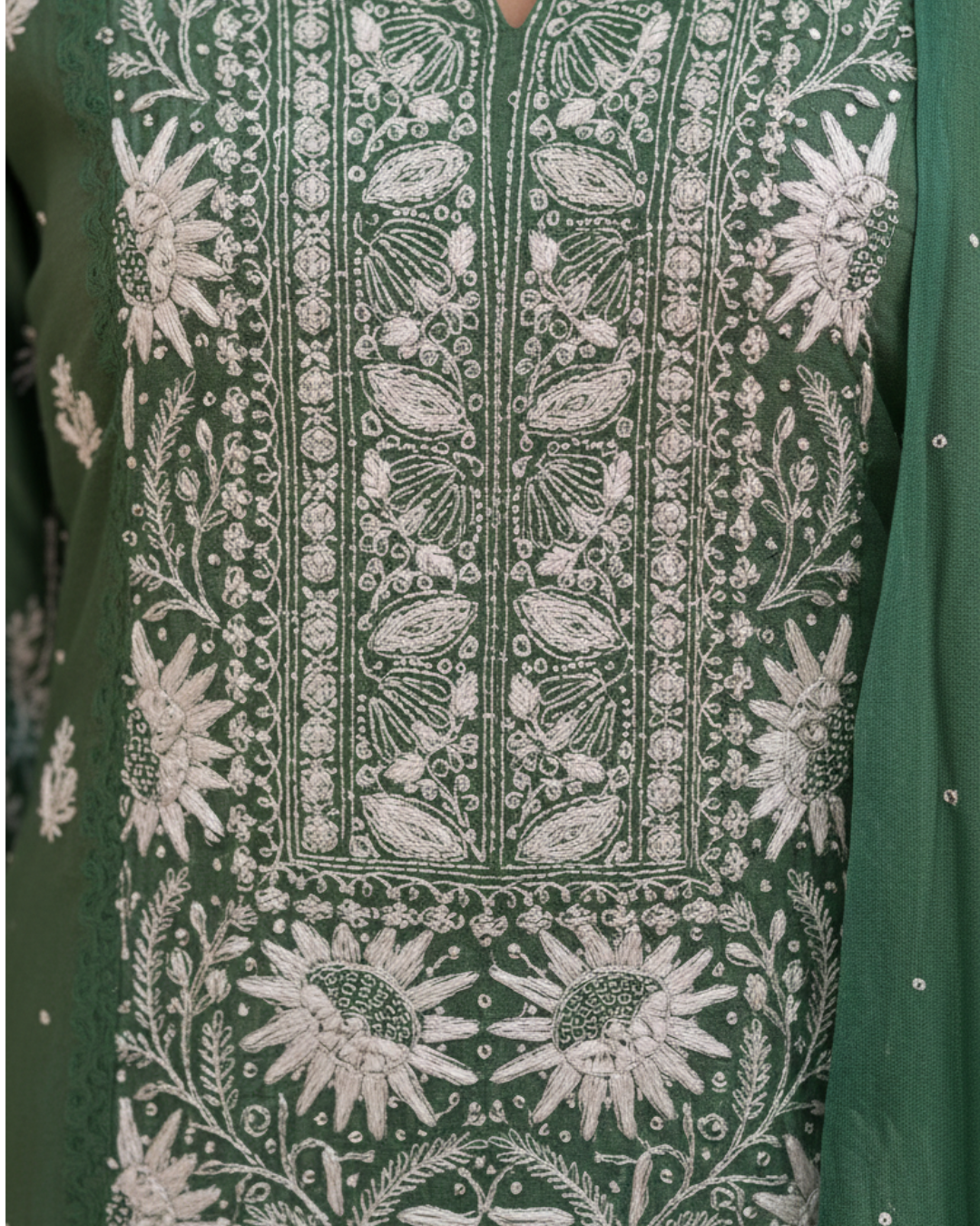 Green Semistitched Chikankari Suit Set