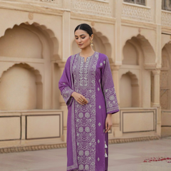 Purple Chikankari Semistitched Suit Set