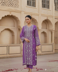 Purple Chikankari Semistitched Suit Set