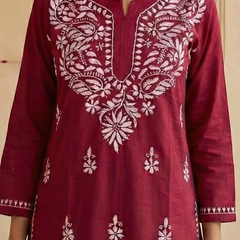 Red Readymade Cotton Short Kurti