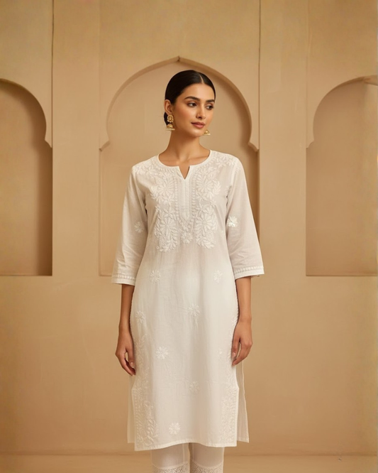 Saadgi White Cotton Long Kurti