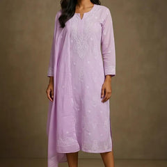 Cotton Pink Kurta Dupatta Set with Katdana Work