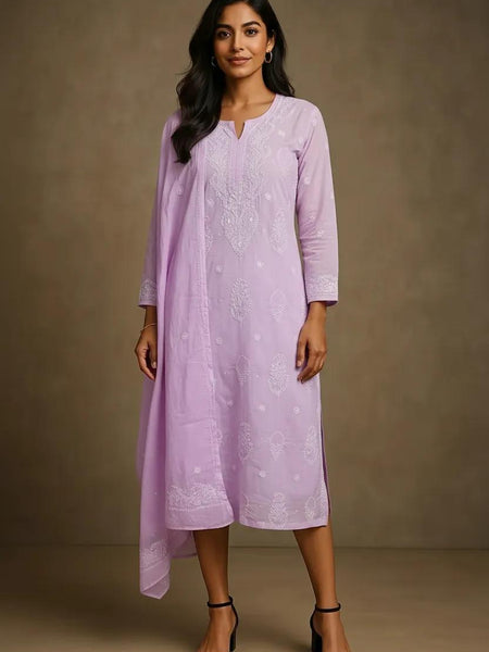 Cotton Pink Kurta Dupatta Set with Katdana Work