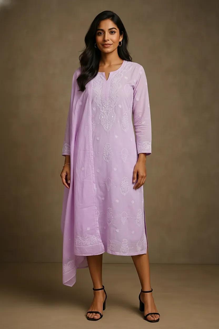 Cotton Pink Kurta Dupatta Set with Katdana Work