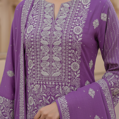 Purple Chikankari Semistitched Suit Set