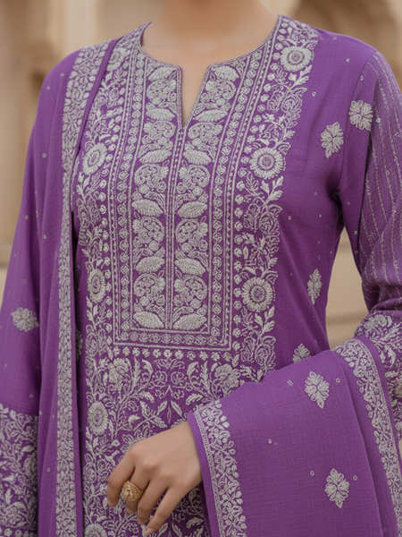Purple Chikankari Semistitched Suit Set