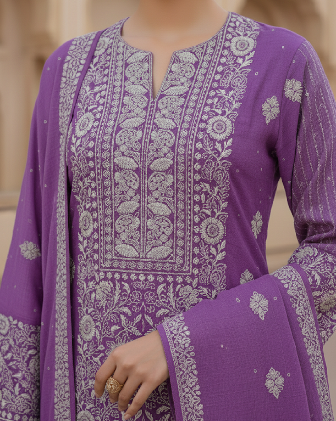 Purple Chikankari Semistitched Suit Set