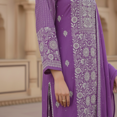 Purple Chikankari Semistitched Suit Set