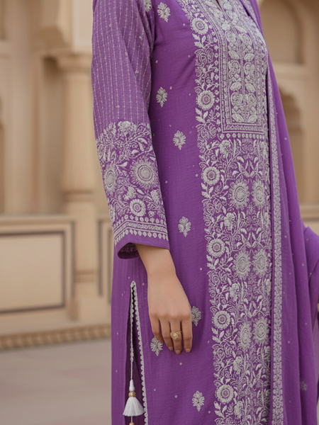 Purple Chikankari Semistitched Suit Set