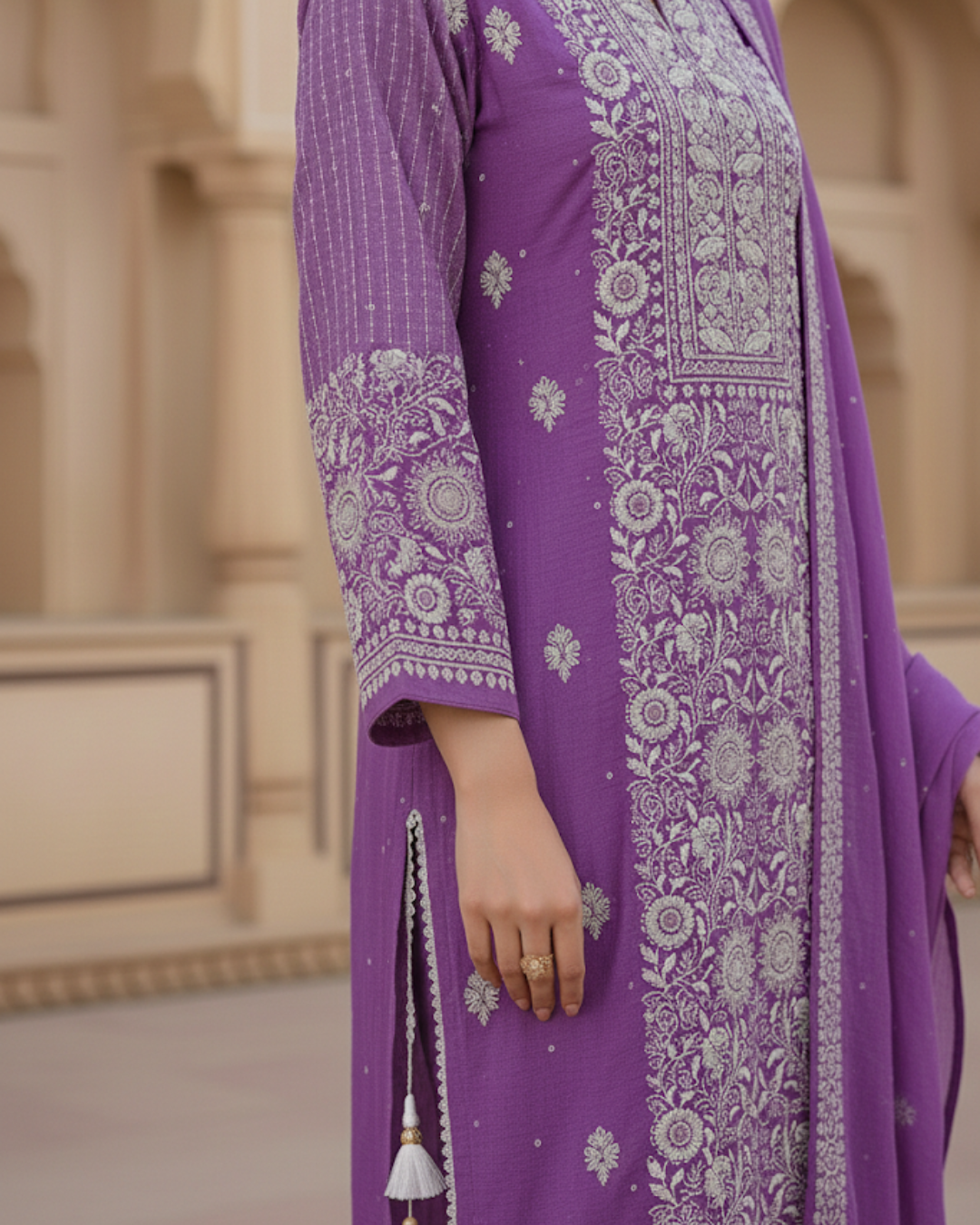 Purple Chikankari Semistitched Suit Set