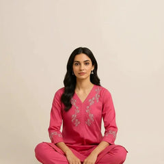 Pink Readymade Cotton Co-Ord Set - Design 2