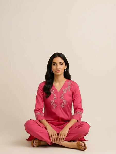 Pink Readymade Cotton Co-Ord Set - Design 2
