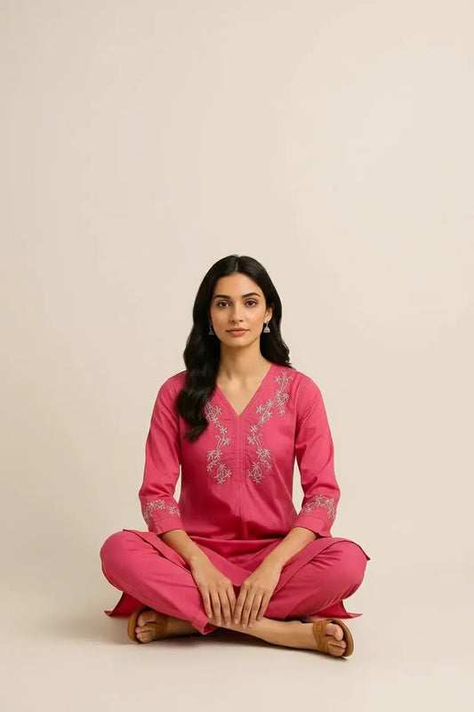 Pink Readymade Cotton Co-Ord Set - Design 2