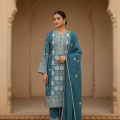 Blue Semistitched Chikankari Suit Set