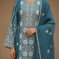 Blue Semistitched Chikankari Suit Set