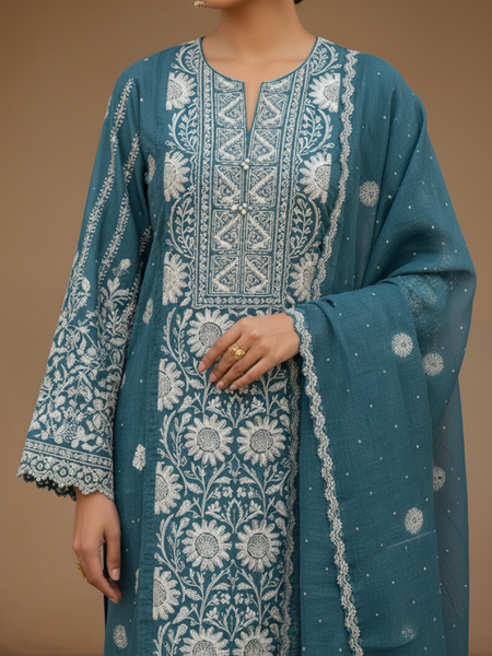 Blue Semistitched Chikankari Suit Set