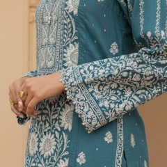Blue Semistitched Chikankari Suit Set